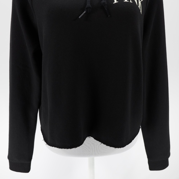 Pink Women's Raw Edge Hem Cropped Everyday Fleece Pullover Hoodie Black Size L - Picture 3 of 8